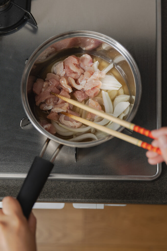 Homemade Japanese Oyako-don chicken and egg rice bowl with dashi
